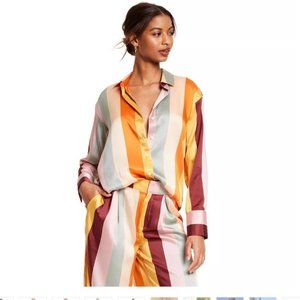 Women's Mixed Vertical Stripe Print Long Sleeve Button Down Shirt - Fe Noel x Ta